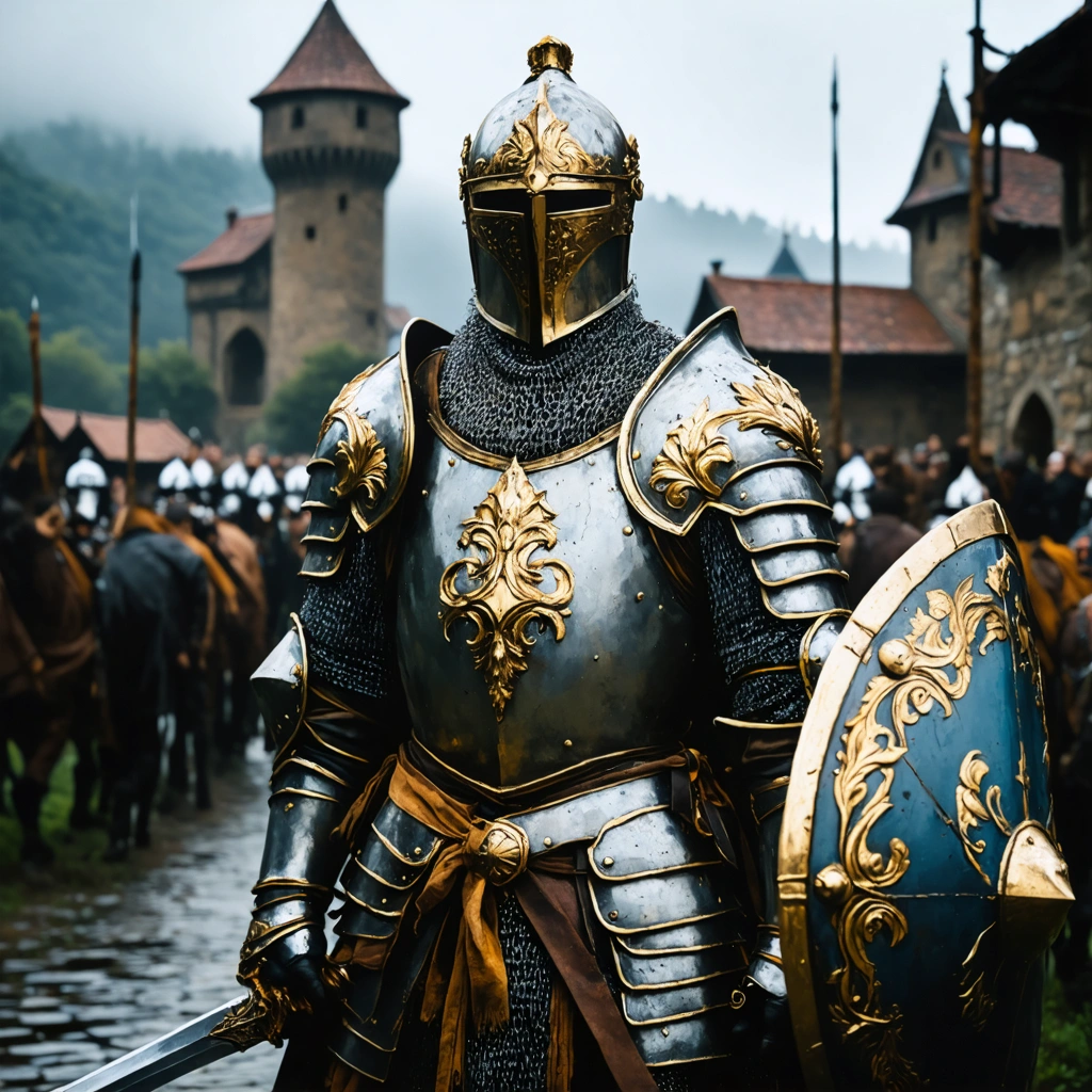 Воин в средневековом доспехе